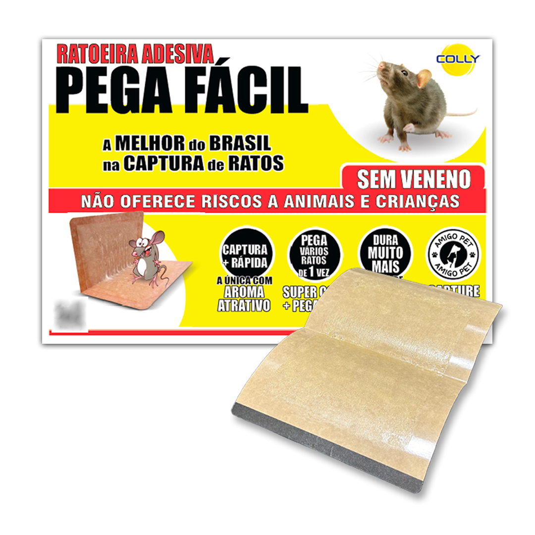 A Ratoeira Adesiva de Papel Colly é um método sem veneno para controle de roedores, insetos rasteiros e pequenos invasores para ser aplicada nos locais onde não é aconselhável o uso de venenos.
